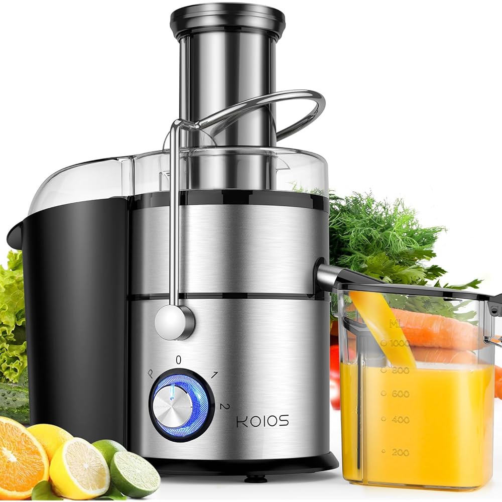 1300W KOIOS Centrifugal Juicer Machines, Juice Extractor with Extra Large 3inch Feed Chute, Full Copper Motor, Titanium-Plated Filter, High Juice Yield, 3 Speeds Mode,Easy to Clean with Brush,BPA-Free: Home & Kitchen