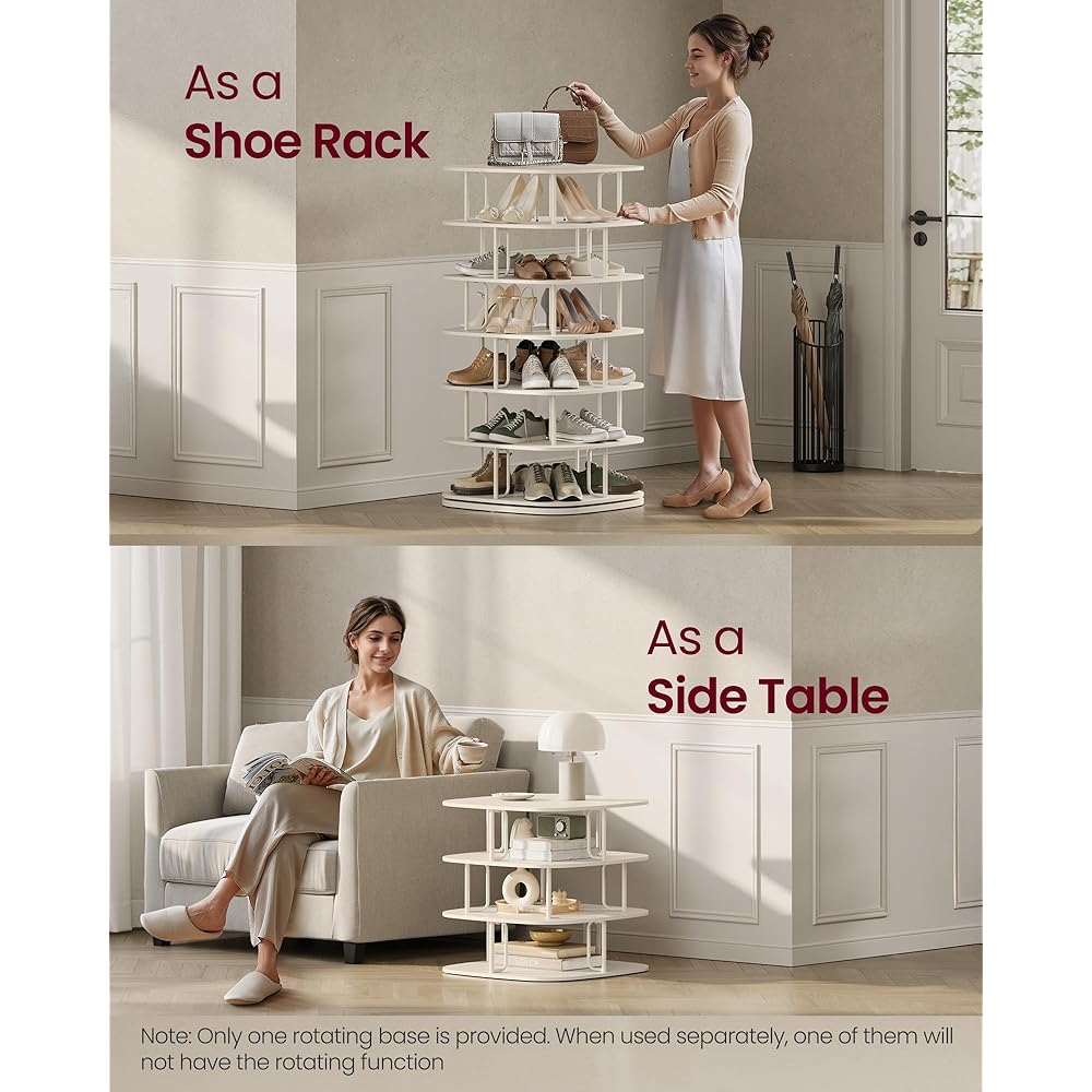 VASAGLE 7-Tier Shoe Rack, Rotating Shoe Rack Tower, Shoe Closet Organizer, Shoe Shelf, 28-35 Pairs, 23.6 x 23.6 x 47.2 Inches, for Entryway, Living Room, Closet, Cream White ULBS041W01 : Home & Kitchen