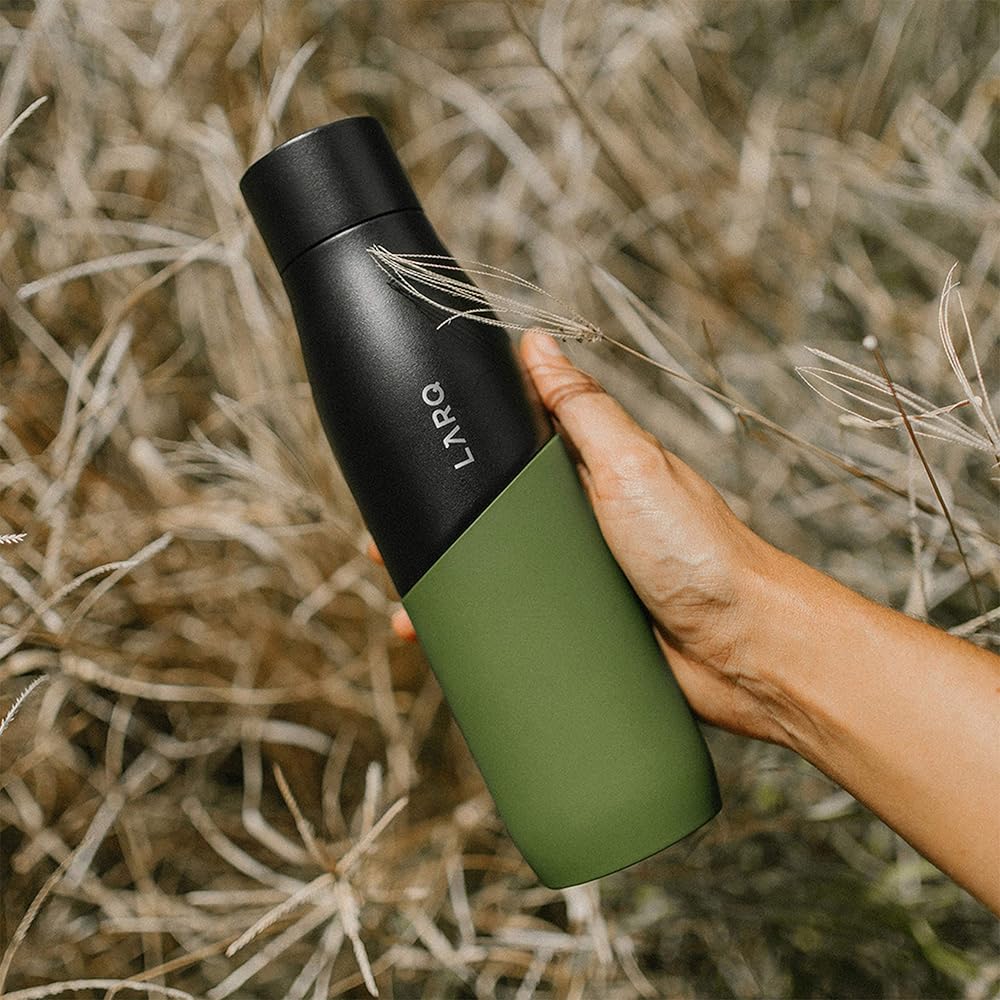 LARQ Bottle Movement PureVis 24 oz- Lightweight Self-Cleaning and Non-Insulated Stainless Steel Water Bottle with UV Water Purifier | Reusable & Travel Friendly, Black/Pine : Sports & Outdoors