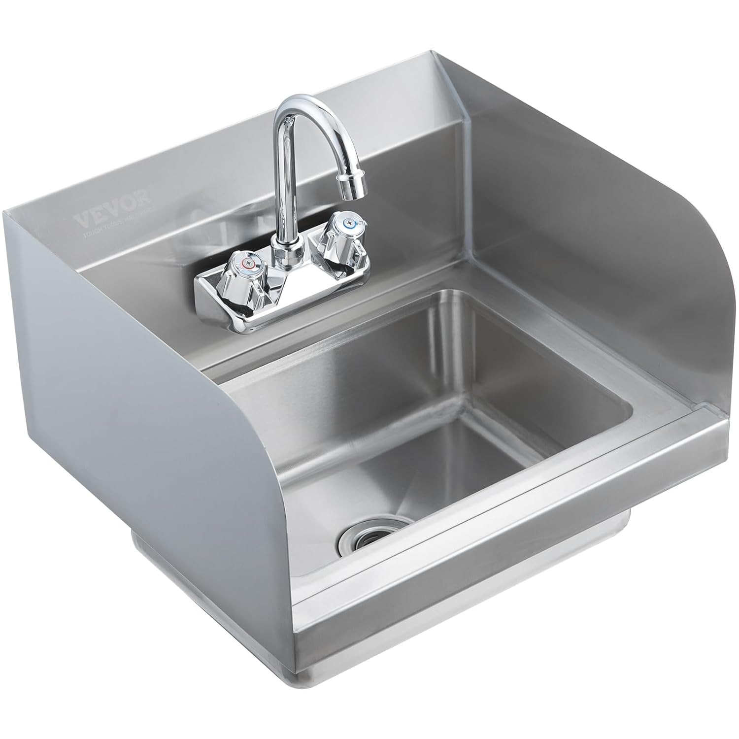 VEVOR Commercial Hand Sink 17x12.8 inch Stainless Steel Sink with Faucet & Side Splash, Wall-Mount Small Hand Basin for Restaurant, Kitchen, Bar, Garage, Home : Industrial & Scientific