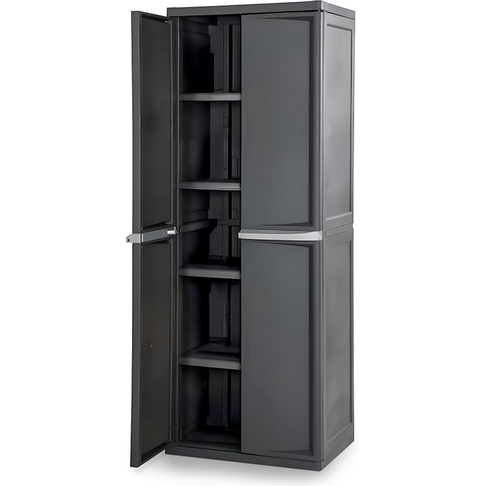 Sterilite 4 Shelf Cabinet, Lockable Utility Storage w/ Adjustable Shelves, Gray - Plastic Shelving Unit for Organizing Garage, Pantry, Basement, Laundry Room or Mudroom : Home & Kitchen