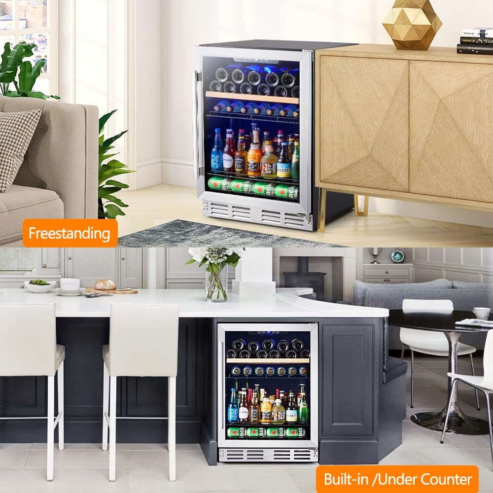 Kalamera Mini Fridge Beverage and Wine Cooler Built-in or Freestanding - 118 Cans & 16 Bottles Capacity Wine Refrigerator Cooler : Appliances