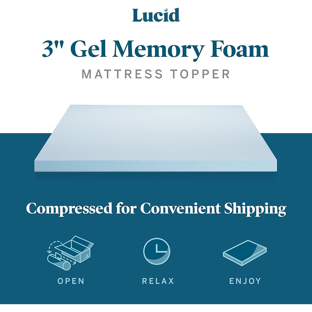 LUCID 3-inch Ventilated Gel Memory Foam Mattress Topper - King : Home & Kitchen