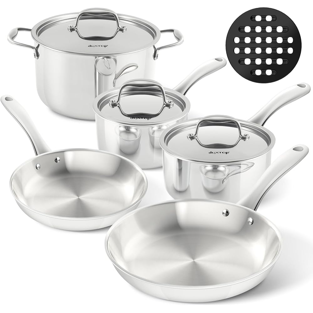 Duxtop Whole-Clad Tri-Ply Stainless Steel Induction Cookware Set, 9PC Kitchen Pots and Pans Set: Home & Kitchen