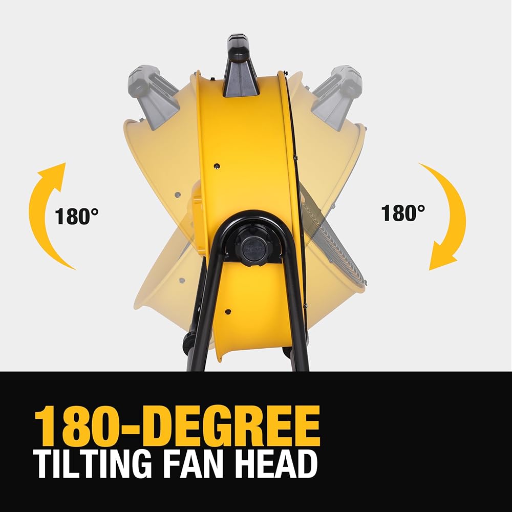 DEWALT DXF2042 Industrial Fan, 20 Inch High Velocity Fans with 3-Speed Adjustable Tilting Head, Drum Fan for Outdoor, House and Warehouse, Yellow : Home & Kitchen