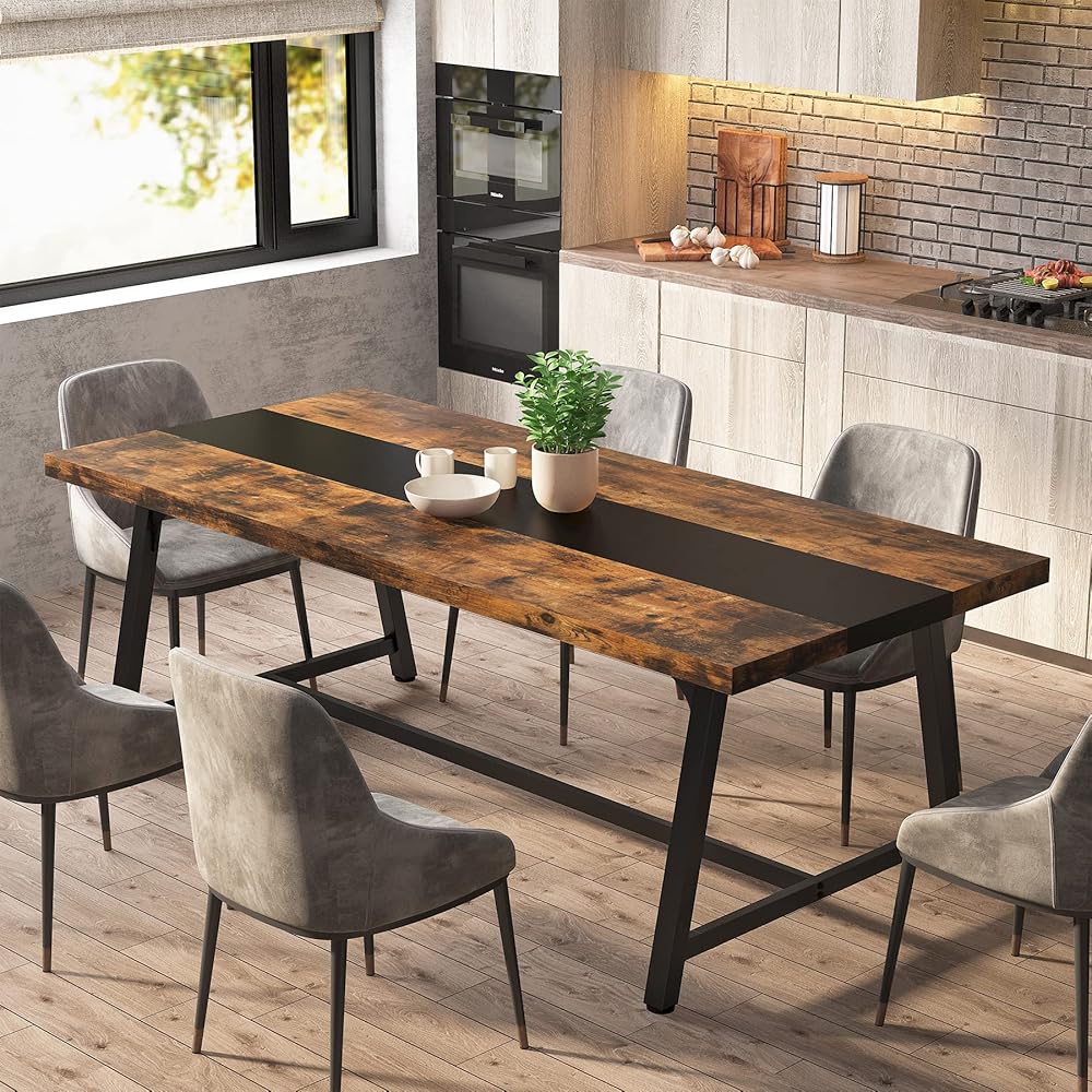 - Tribesigns Dining Table for 8 People, 70.87-inch Rectangular Wood Kitchen Table with Strong Metal Frame, Industrial Large Long Dining Room Table for Big Family (Rustic Brown) - Tables