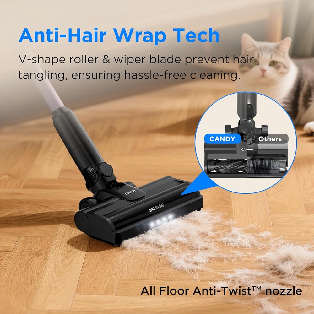 - Candy Cordless Vacuum Cleaner,Stick Lightweight Rechargeable for Home,4.8lb Up to 45Min Runtime,Powerful Suction, Anti-Hair Wrap, Self-Standing,180° Flat 150° L/R,Hard Floor Pet Hair Carpet