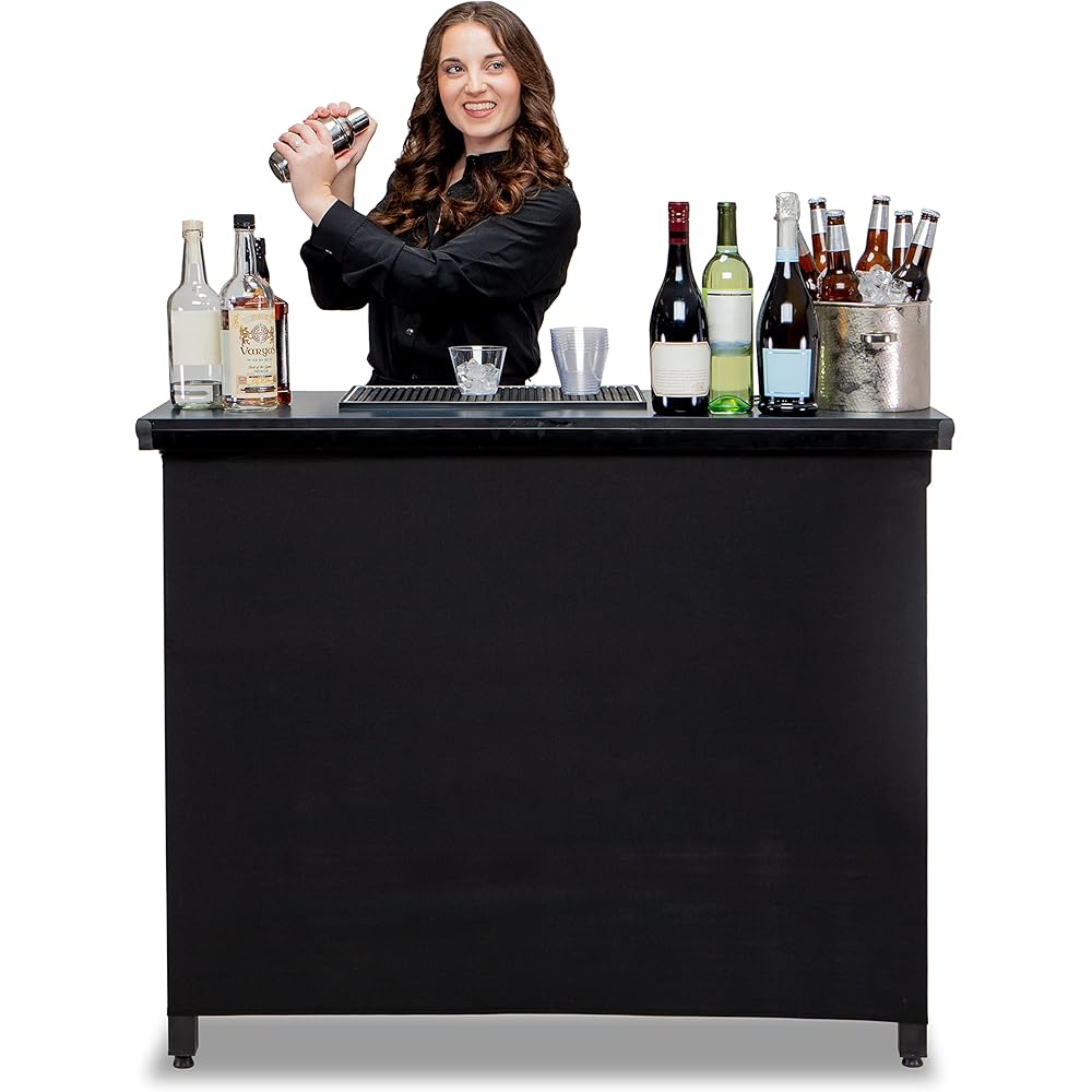 GoBar PRO Commercial Grade Portable Bar Table - Mobile Bartender Station for Events - Includes Black Skirt and Carry Case - Standard or LED