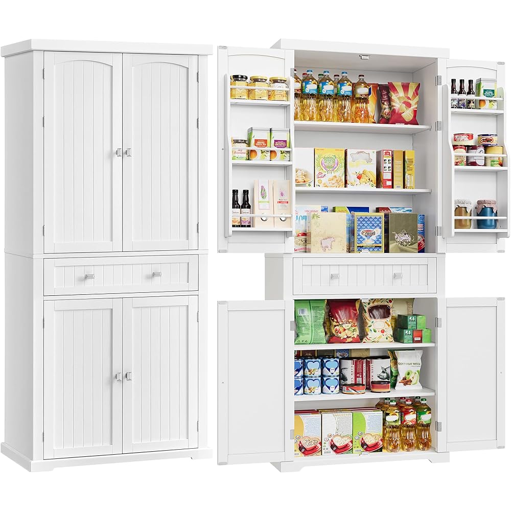 VASAGLE Pantry Cabinet, 71.7-Inch High Freestanding Tall Cupboard Storage Cabinet with a Drawer, 2 Cabinets, 4 Adjustable Shelves, 6 Door Shelves, for Living Room, Kitchen, White UBBC561P31V2