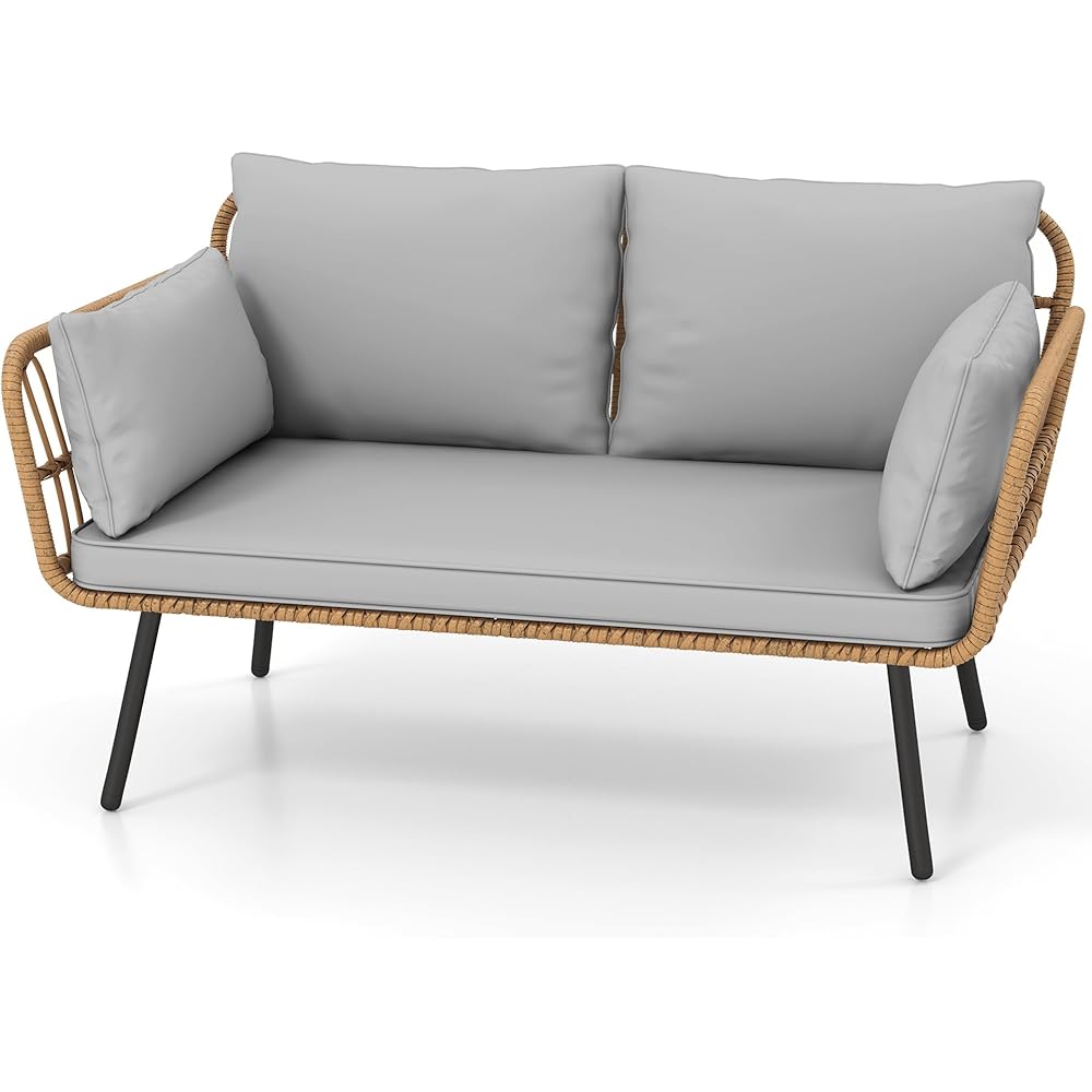 DWVO Wicker Patio Loveseat, All-Weather Rattan 2-Seat Sofa with Cushions & Lumbar Pillows, Outdoor Patio Furniture Set for Patio, Balcony, Backyard, Deck, Poolside (Grey) : Automotive