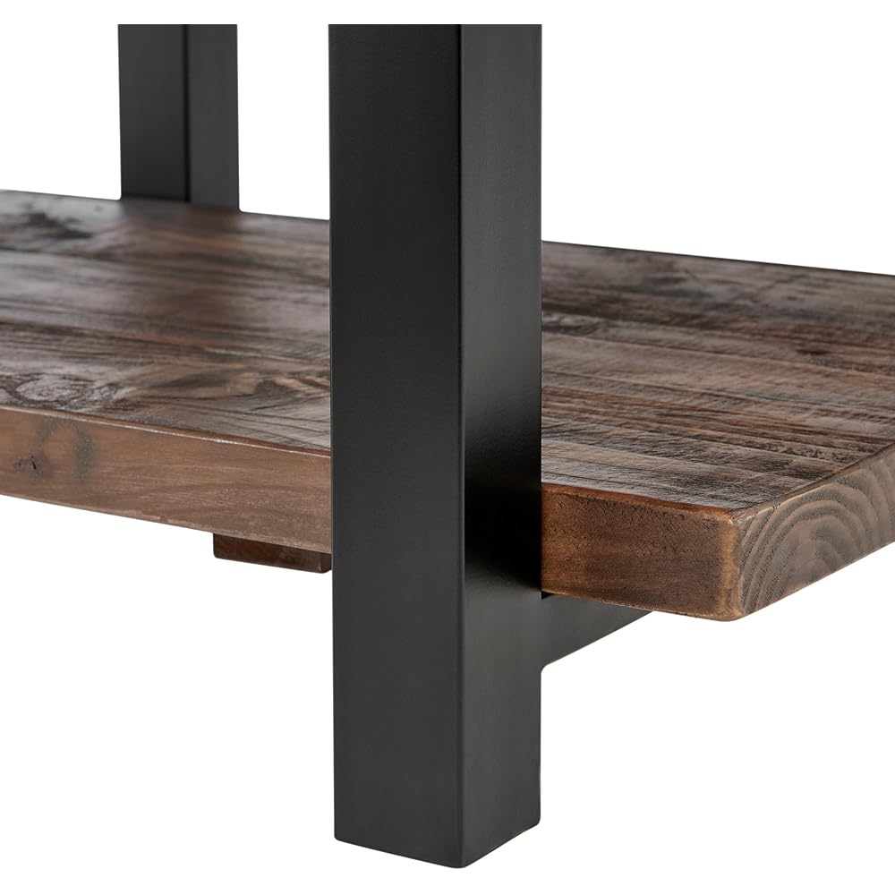 Pomona 27-Inch Rustic Square Coffee Table – Solid Pine Wood with Natural Weathered Finish and Industrial Metal Legs – Small Space Living Room Accent by Alaterre Furniture