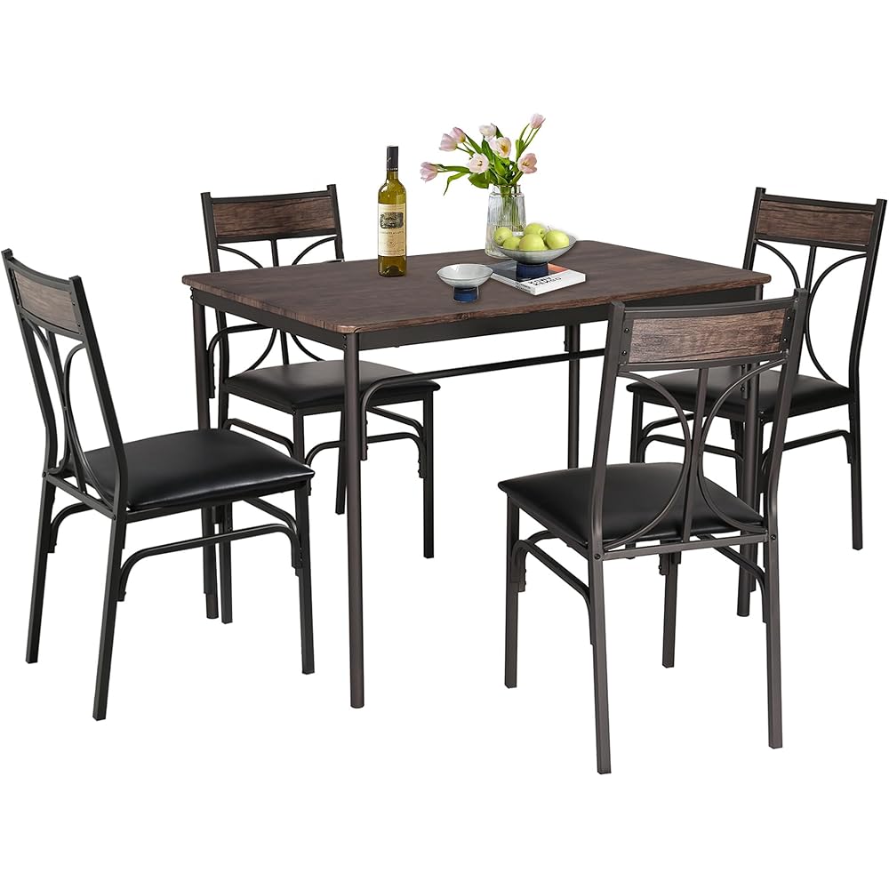 - VECELO Kitchen Dining Room Table Set with 4 Chairs for Small Space, Apartment,Metal Steel Frame - Table & Chair Sets