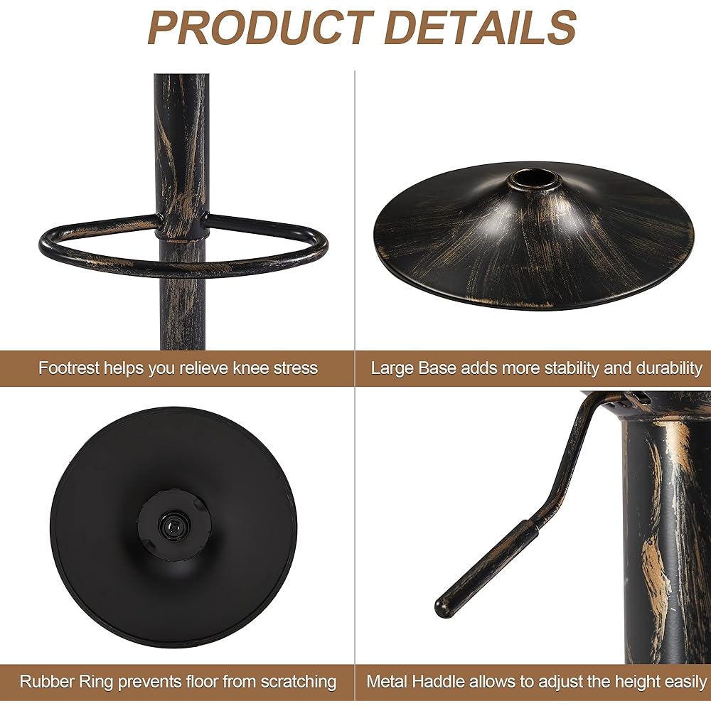 VECELO Bar Stools Set of 2, Adjustable Counter Height Barstools with Back and Arm, Swivel Bar Chair Stools for Kitchen Counter Island Cafe Dining Room, Industrial Style, Brown : Home & Kitchen