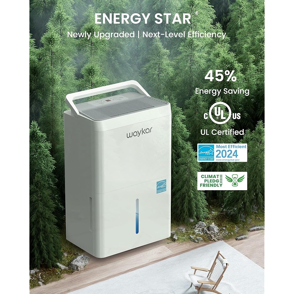 - Waykar 120 Pint Energy Star Dehumidifier for Home, Basement, Large Rooms up to 6,000 Sq. Ft. - Auto Defrost, Ultra Quiet(40 dB), Auto Comfort Mode, with Drain Hose & Water Tank