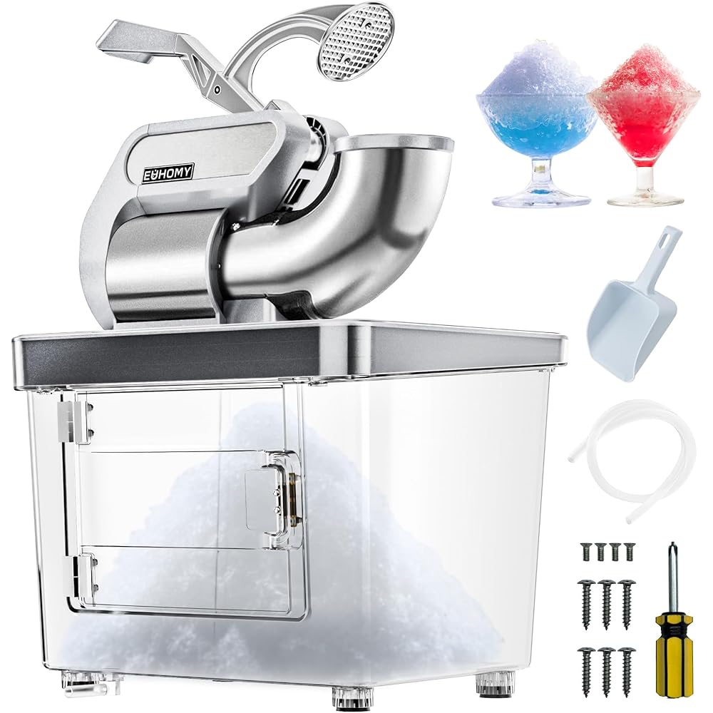 EUHOMY Commercial Ice Crusher, 661Lbs/H, ETL Approval, Snow Cone Machine with Dual Blades, Easy-to-Clean, 300W Electric Shaved Ice Machine with Safety Switch for Both Home & Commercial Use (Silver) : Home & Kitchen