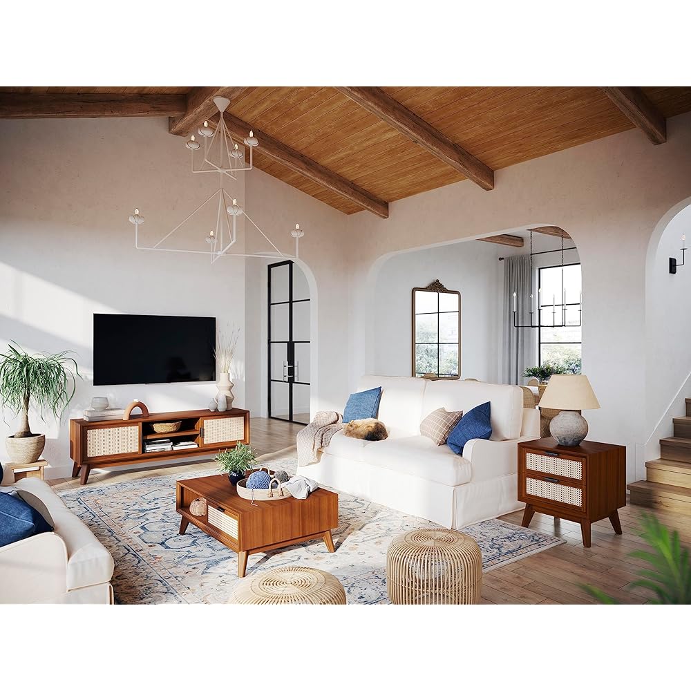 Bme Jasper Deluxe Solid Wood Rattan Nightstand Fully Assembled-Mid Century Modern Side Table with 2 Drawers-Multipurpose use for Living Room, Bedroom-Dark Chocolate : Home & Kitchen