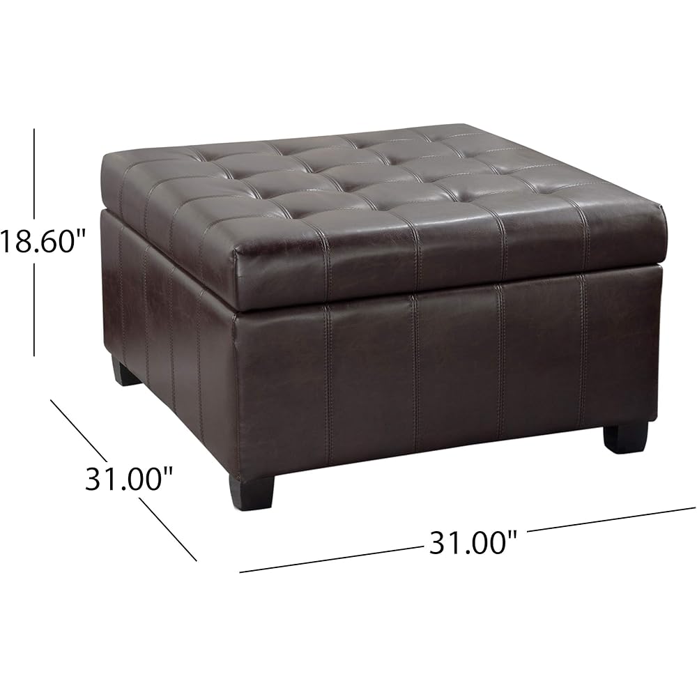 Christopher Knight Home Alexandria Bonded Leather Storage Ottoman, Marbled Brown , 31” x 31”x 18.6” : Home & Kitchen