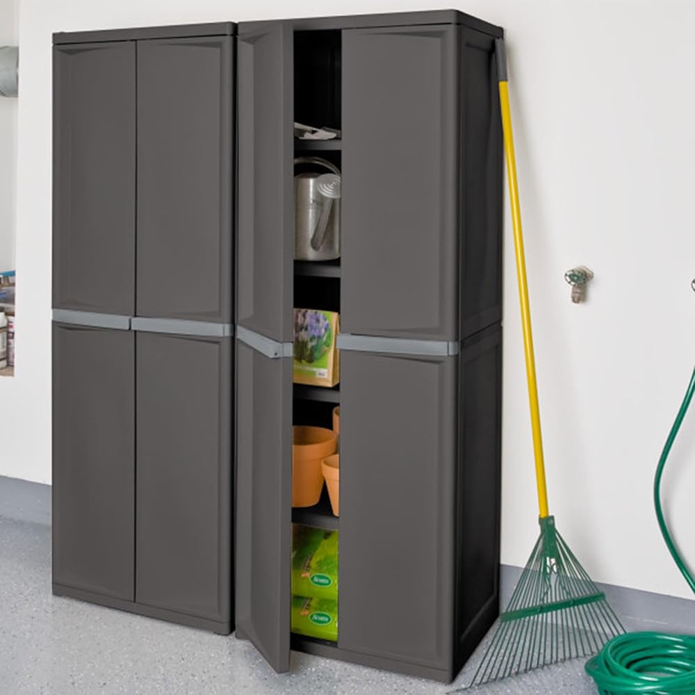 Sterilite 4 Shelf Cabinet, Lockable Utility Storage w/ Adjustable Shelves, Gray - Plastic Shelving Unit for Organizing Garage, Pantry, Basement, Laundry Room or Mudroom : Home & Kitchen