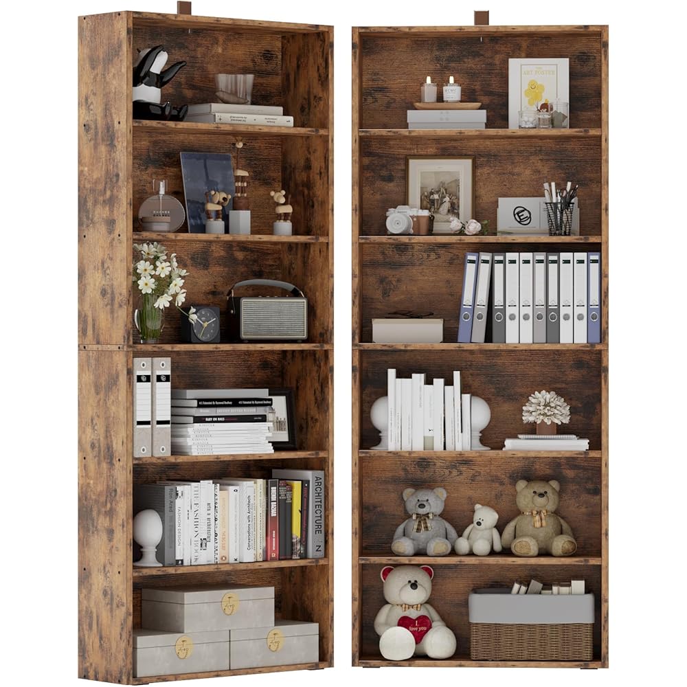 IRONCK Bookshelves and Bookcases Set of 2 Floor Standing 6 Tiers Display Storage Shelves 70 in Tall Bookcase Home Decor Furniture for Home Office, Living Room, Bed Room : Home & Kitchen
