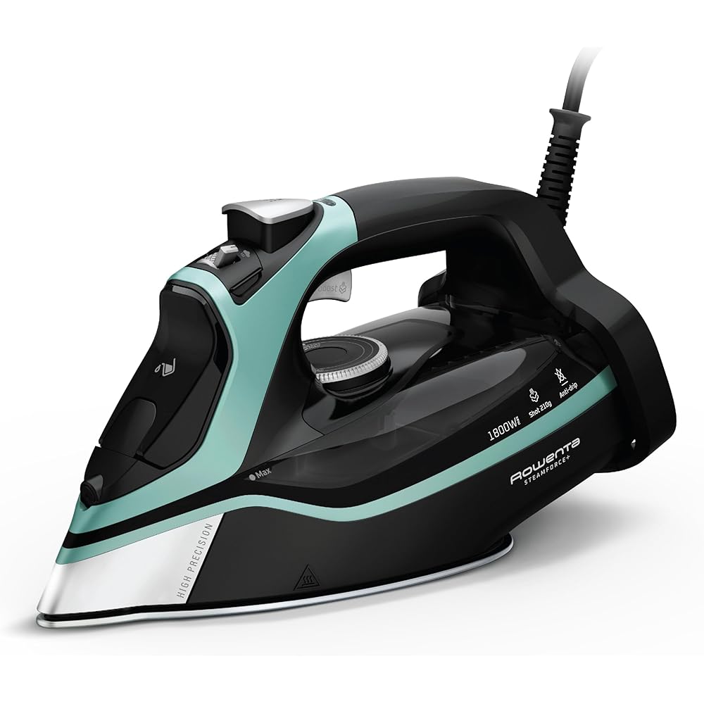 Rowenta Steam Force Stainless Steel Soleplate Steam Iron for Clothes 400 Microsteam Holes 1800 Watts Ironing, Fabric Steamer, Garment Steamer, Digital Display, Precision Tip DW9440