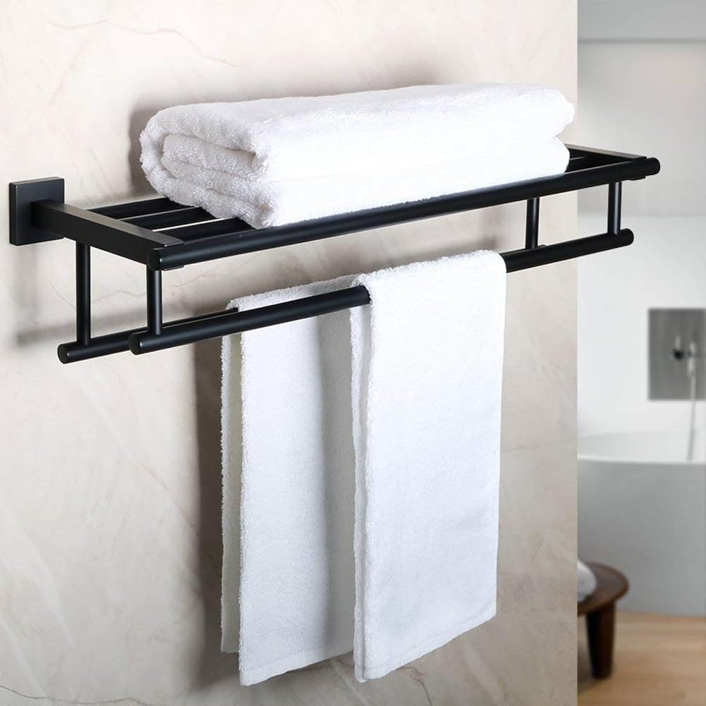 Alise Double Towel Rack for Bathroom,24 Inch Bathroom Tower Holder Towel Shelf with Double Towel Bars Wall Mount,SUS304 Stainless Steel Double Tower Bar for Bathroom Wall,Towel Hanger Matte Black : Tools & Home Improvement