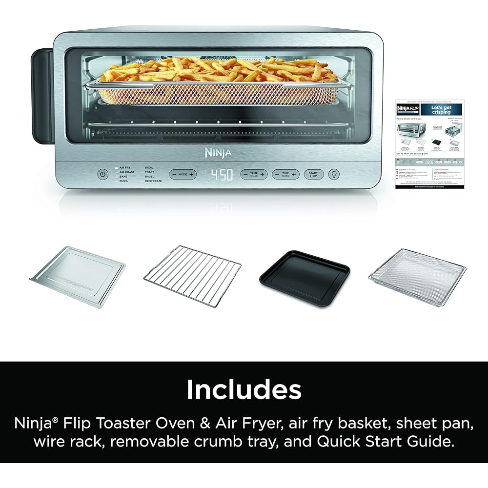 Ninja Flip Toaster Oven&Air Fryer, 8-in-1 Functionality, Flip Up&Away Capability for Storage Space, LargeCapacity, Air Fry Basket, SheetPan, Wire Rack&Removable Crumb Tray, Stainless,1800 watts, SP151 : Home & Kitchen