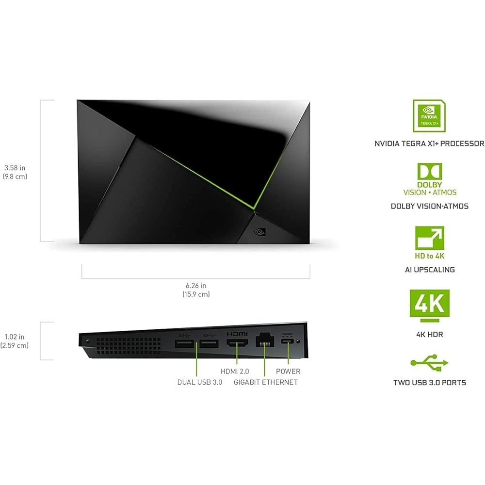 NVIDIA SHIELD Android TV Pro Streaming Media Player; 4K HDR movies, live sports, Dolby Vision-Atmos, AI-enhanced upscaling, GeForce NOW cloud gaming, Google Assistant Built-In, Works with Alexa : Electronics