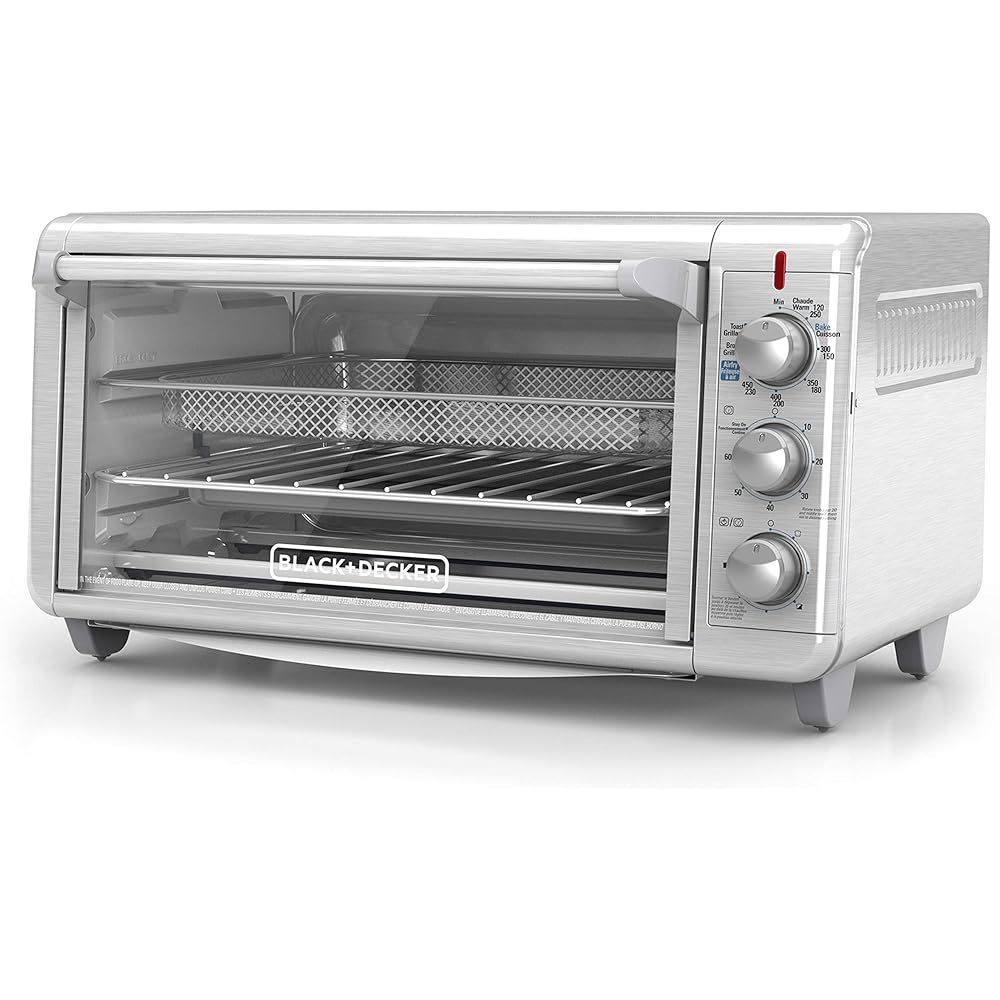 BLACK+DECKER Crisp 'N Bake Air Fry Countertop Convection Toaster Oven, XL Capacity, 8-Slice, 5-in-1, Fits 9” x 13” pan,12” Pizza, 60-Min Timer, Bake, Broil, Air Fry, Toast, Keep Warm, Stainless Steel: Home & Kitchen