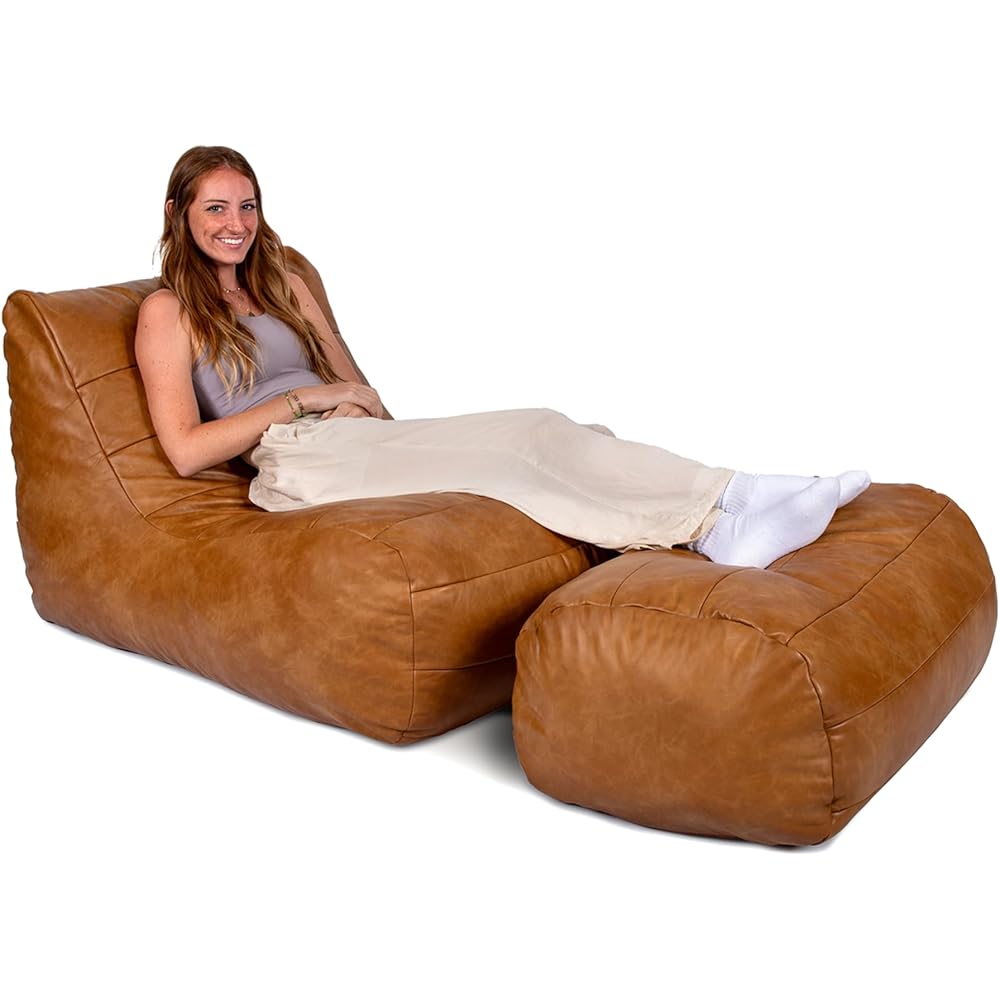 Big Joe Modora Bean Bag Chair Lounger and Ottoman Bundle, Copper Harbor Vegan Leather : Home & Kitchen