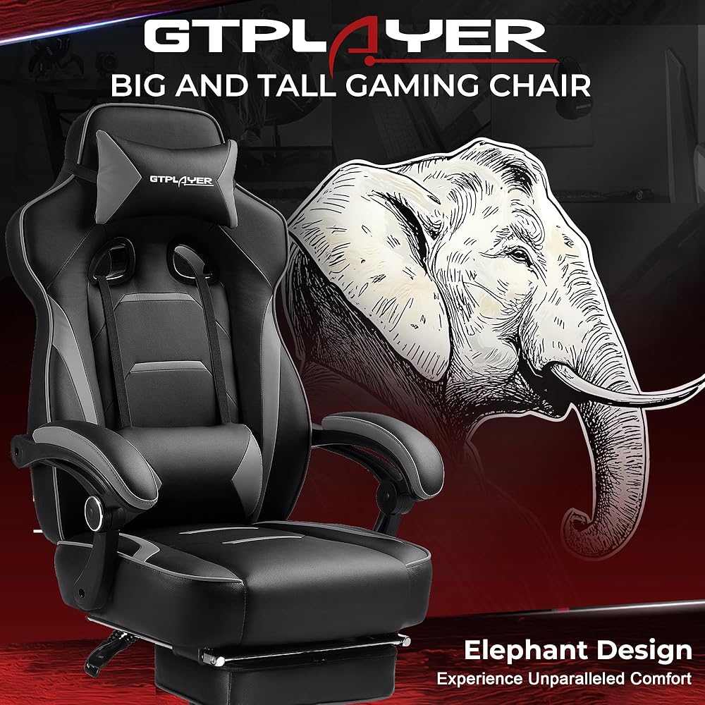 GTPLAYER Gaming Chair with Footrest, Big and Tall Computer Game Chair 350lb Racing Style, Ergonomic High Back Lumbar Support and Recliner, Moon Gray : Home & Kitchen