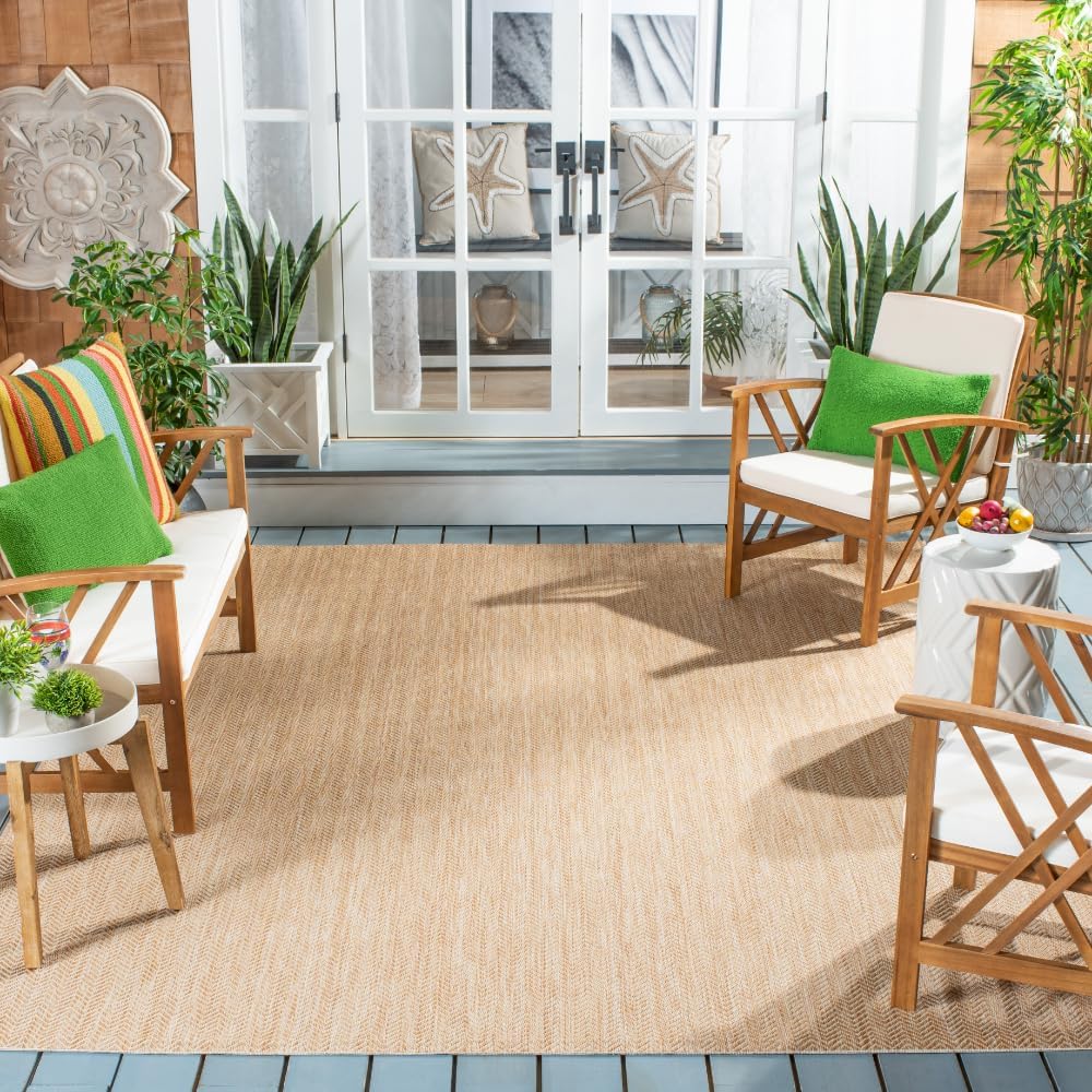 SAFAVIEH Courtyard Collection Area Rug - 8' x 11', Natural & Cream, Non-Shedding & Easy Care, Indoor/Outdoor & Washable-Ideal for Patio, Backyard, Mudroom (CY8022-03012) : Patio, Lawn & Garden