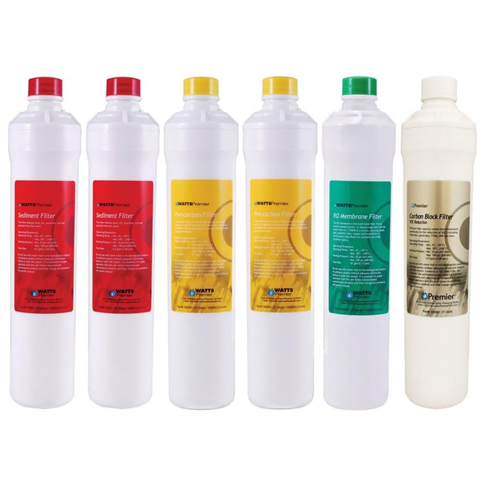 Watts Premier Annual RO Pure Plus 6-Pack Filtration Kit for Zero/Pure Plus Reverse Osmosis System, Push Button Water Filter Replacement, 2 Sediment Filters, 2 Carbon Pre-Filters, VOC, Membrane : Tools & Home Improvement