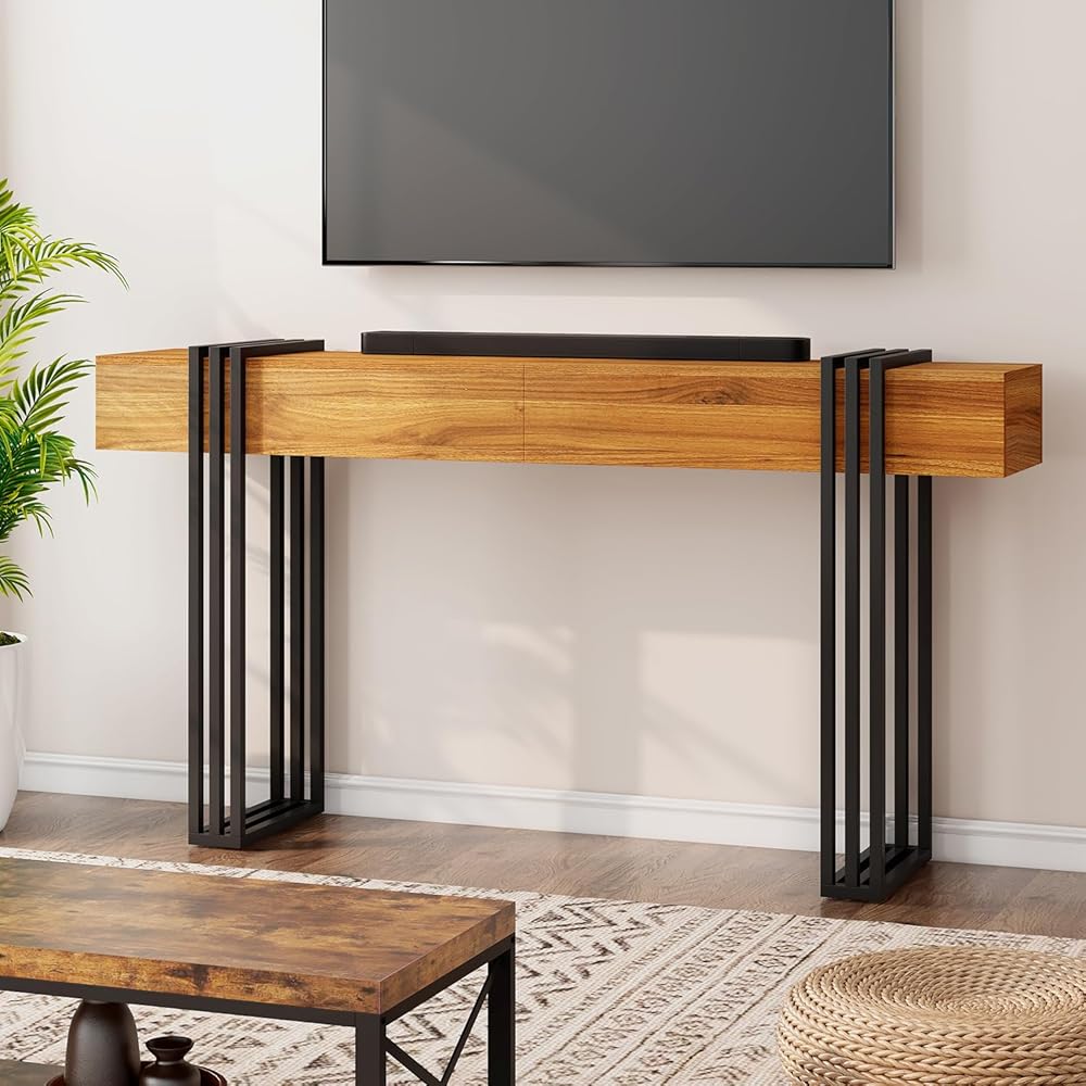 knoworld 63 Inch Long Console Table, Industrial Sofa Table Behind The Couch Rectangular Entryway Table for Entrance Hallway Living Room, Brown : Home & Kitchen
