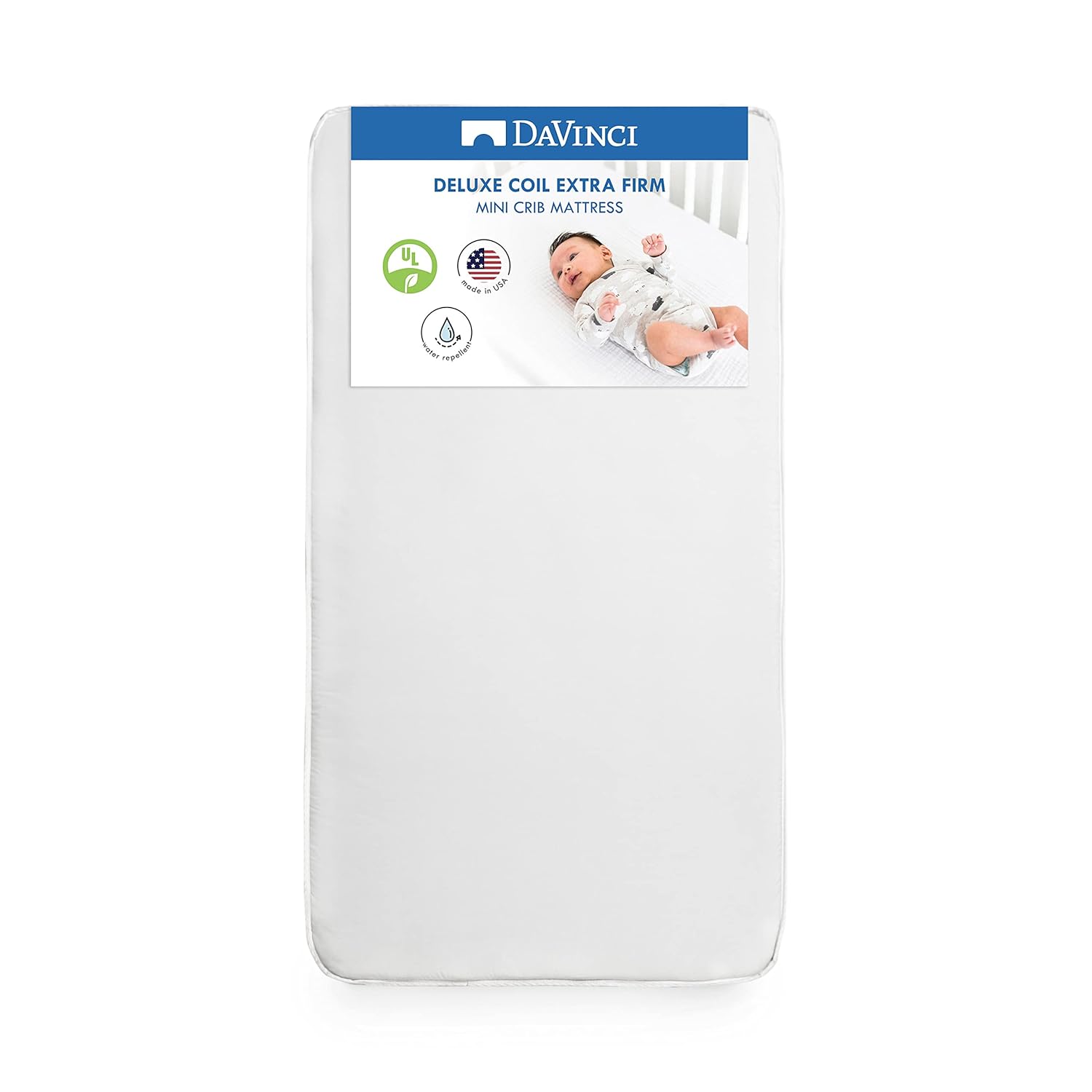 : DaVinci Deluxe Coil Waterproof MINI Crib Mattress in White, Firm Support, Lightweight, Greenguard Gold Certified : Baby