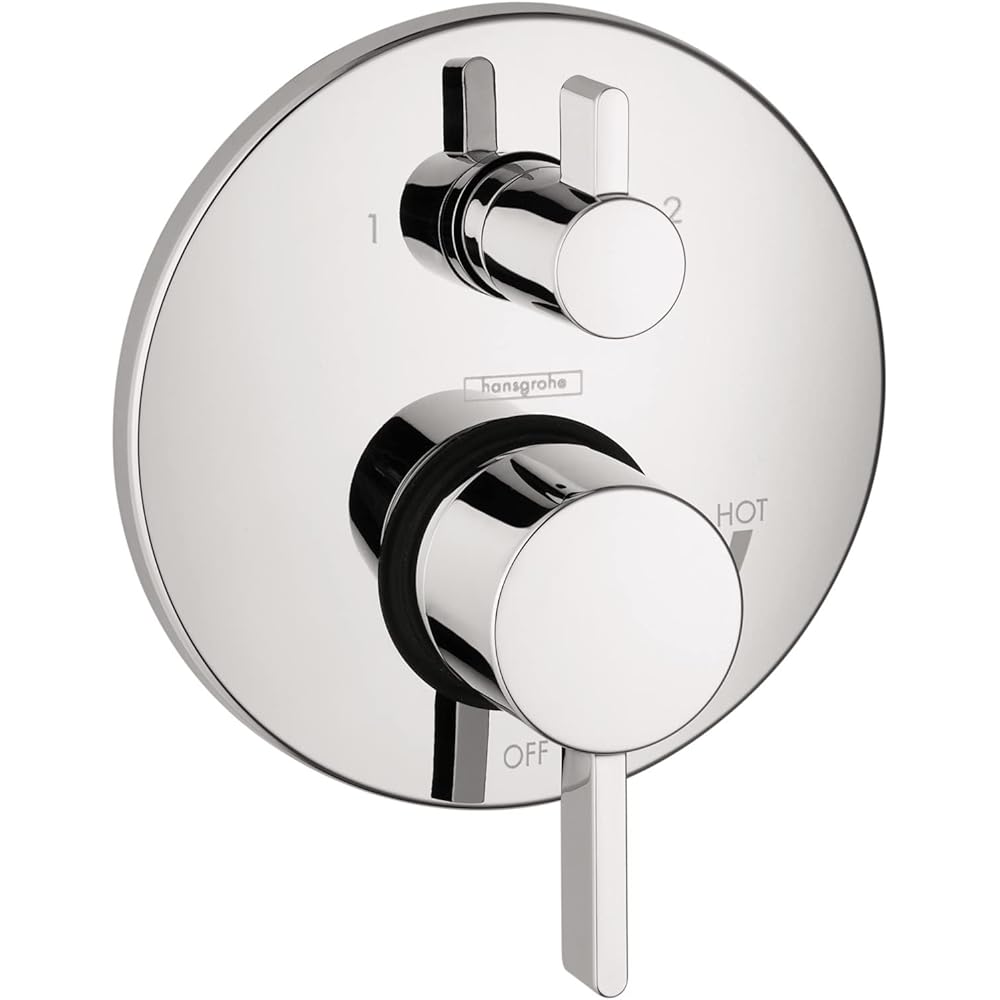 hansgrohe Ecostat Modern Pressure Balance Shower Valve Trim with Diverter in Chrome, 04447000 - Faucet Trim Kits -