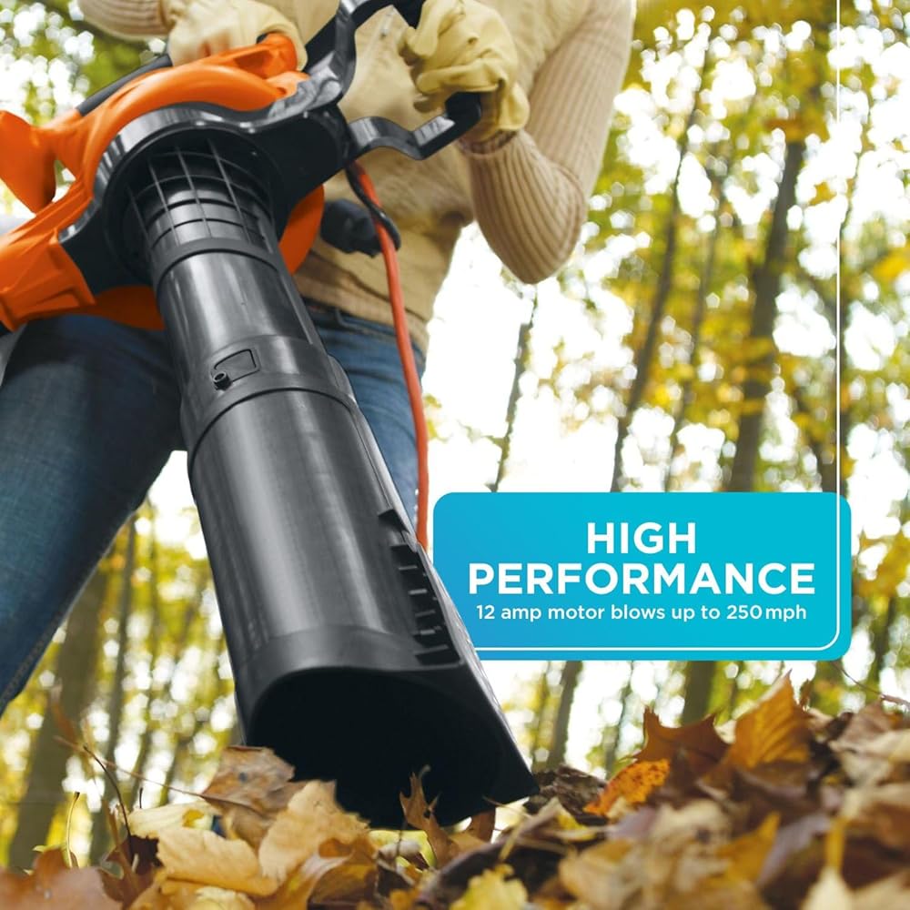 BLACK+DECKER Leaf Blower, Vacuum and Leaf Mulcher 3-in-1, Electric Blowers for lawn Care, 12 Amp, 250 MPH, 400 CFM (BV6000) : Patio, Lawn & Garden