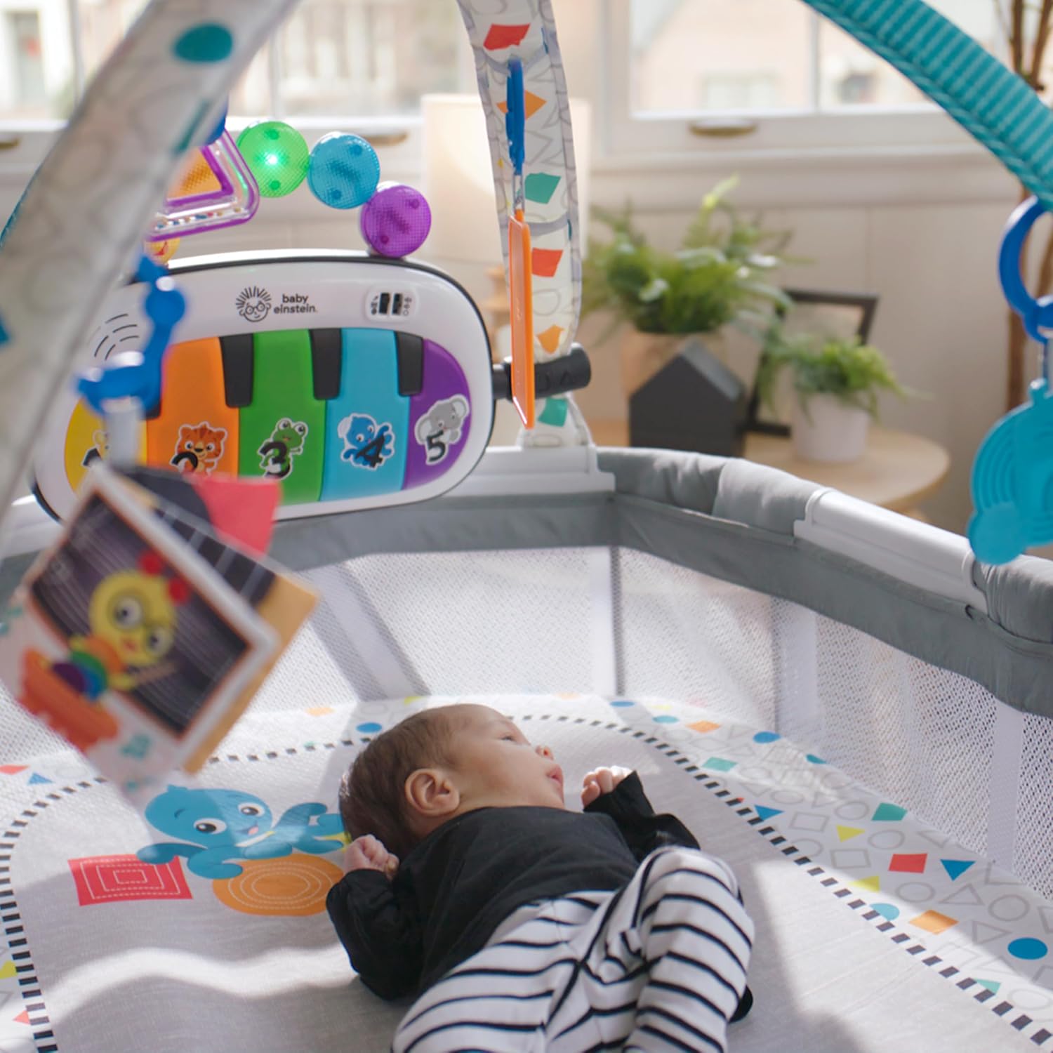 : Baby Einstein Kick & Snooze 3-in-1 Foldable Playard, Bassinet and Musical Play Gym, Includes Fitted Sheet, 3-Step Easy Fold, Piano Toy with 25+ Minutes of Music, Grows with Baby, Ages 0 Months and Up : Baby