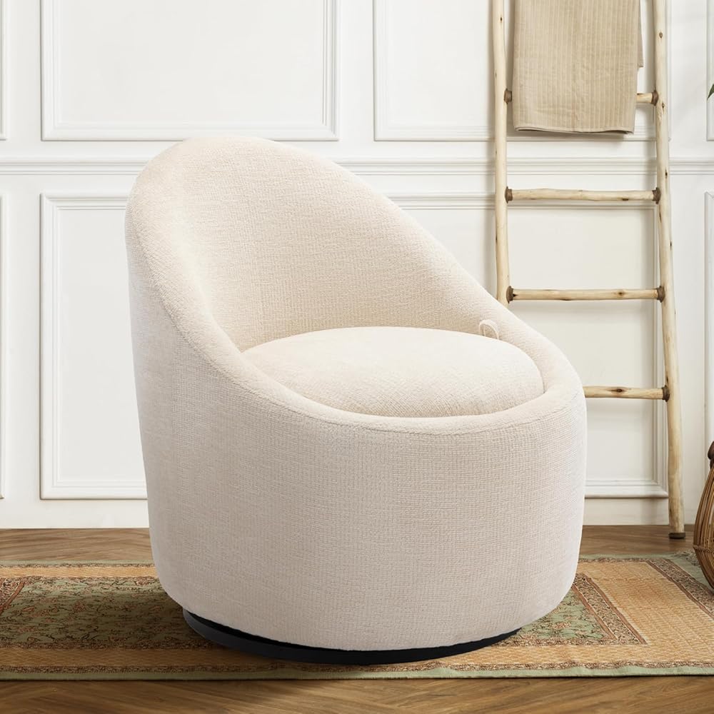 COLAMY Swivel Accent Chair, 360掳 Swivel Chair with Hidden Storage, Modern Small Barrel Swivel Armchair for Living Room/Bedroom, Beige : Home & Kitchen