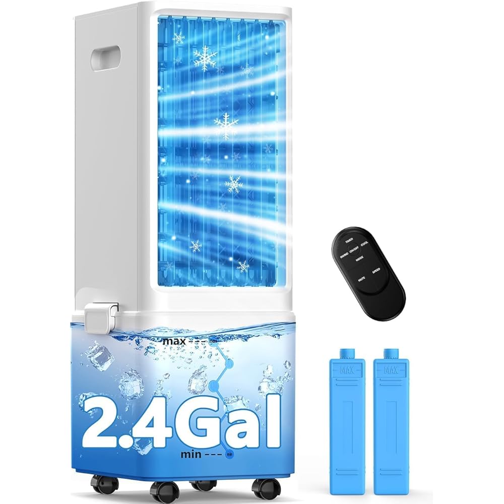 COOLECH Windowless Air Conditioner w/ 4 Modes & 3 Speeds, Waterless Alert, 2.4-Gal Tank for 20H Cooling, 12H Timer, 20FT Remote, 70° Auto Swing Evaporative Air Cooler, Portable AC Unit for Bedroom : Home & Kitchen