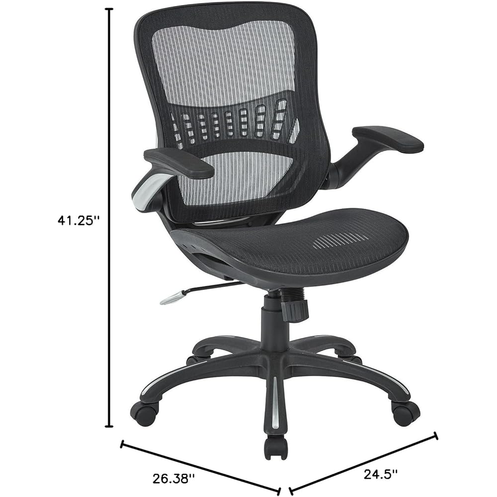 Office Star Ventilated Manager's Office Desk Chair with Breathable Mesh Seat and Back, Black Base, Black : Home & Kitchen
