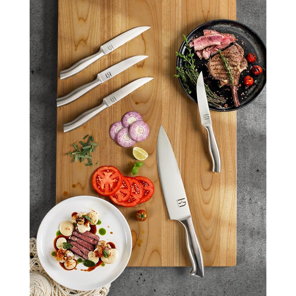 KnifeSaga Kitchen Knife Block Set, Enduring Sharpness Premium Knife Set with Block, 14 Pcs Japanese High Carbon Stainless Steel Knives Set for Kitchen, Chef Knife Set with Block and Built in Sharpener: Home & Kitchen