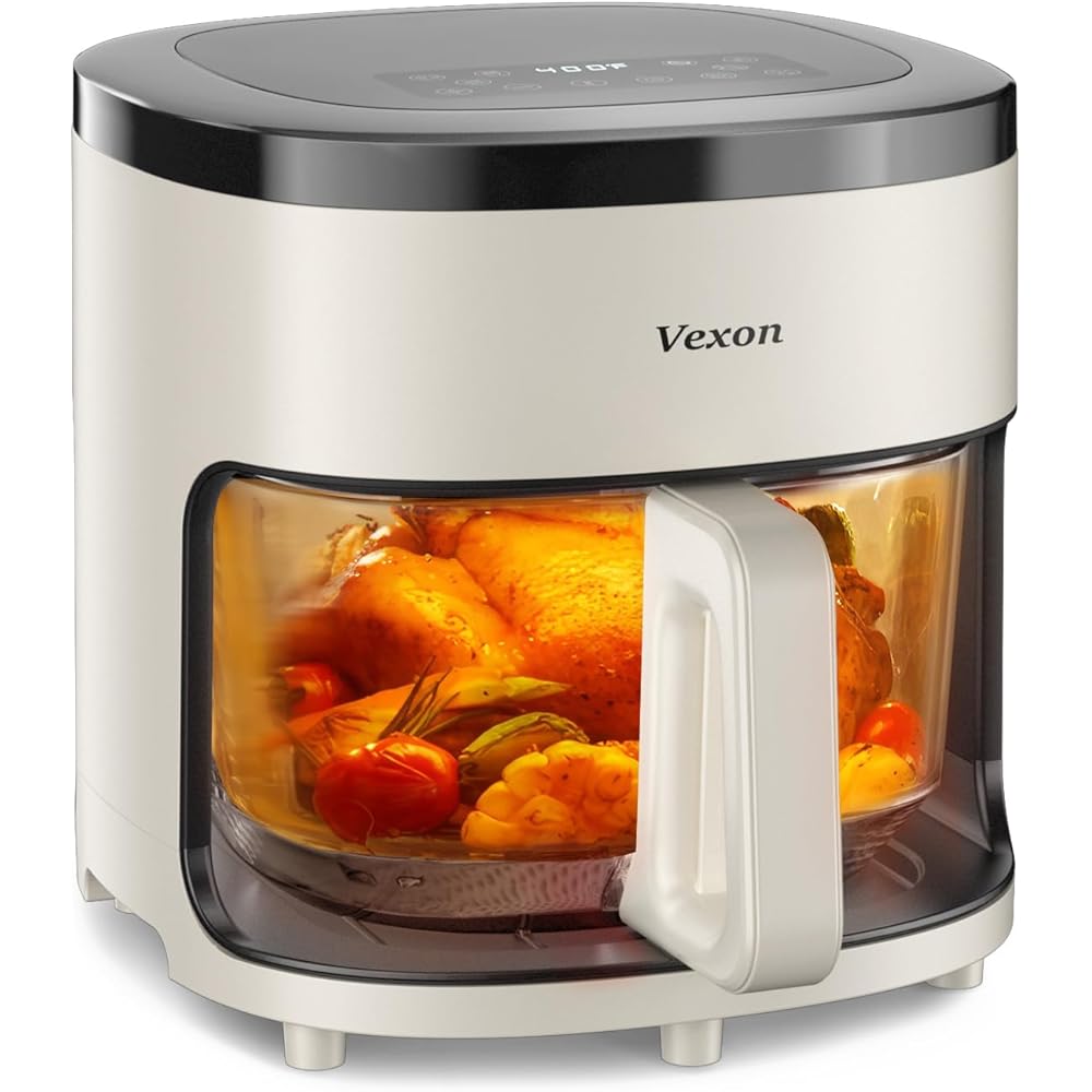 6-IN-1 Glass Air Fryer,4.5QT Air Fryer with Viewing Glass Pot, Air Fry, Roast, Reheat, Dehydrate, Air Crisp Technology,Nonstick & Dishwasher Safe Basket,97% Less Oil,Features Digital Timer : Home & Kitchen