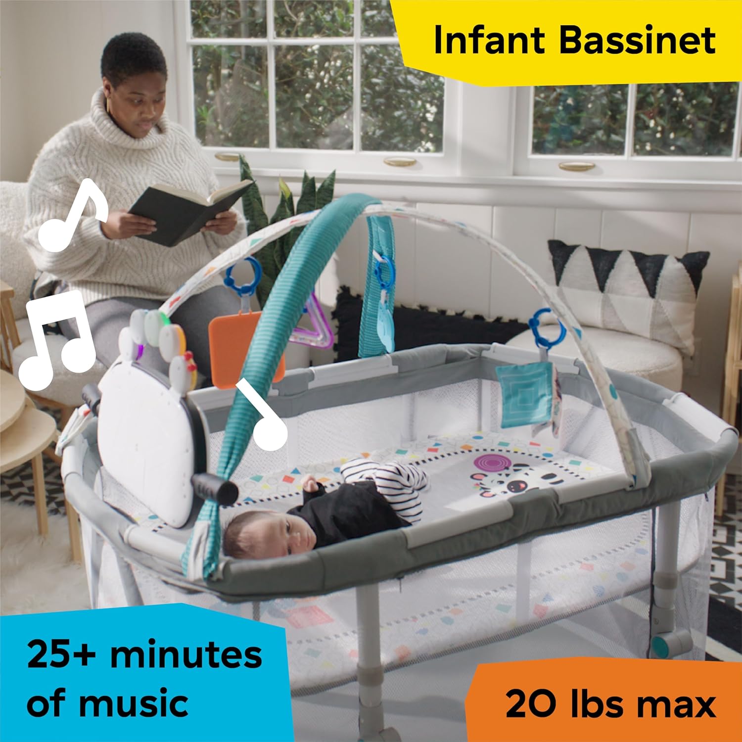 : Baby Einstein Kick & Snooze 3-in-1 Foldable Playard, Bassinet and Musical Play Gym, Includes Fitted Sheet, 3-Step Easy Fold, Piano Toy with 25+ Minutes of Music, Grows with Baby, Ages 0 Months and Up : Baby