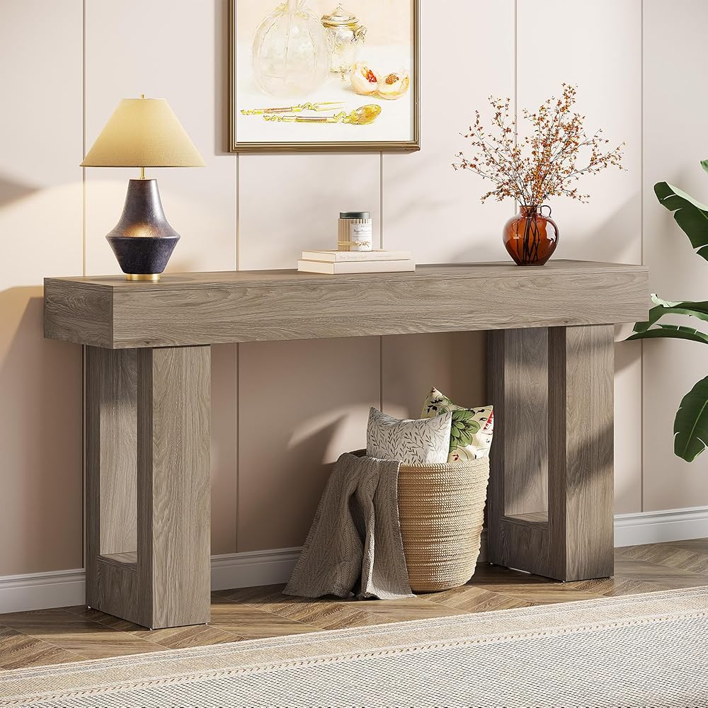 Tribesigns 63-Inch Long Console Table, Wooden Rectangular Sofa Table Behind The Couch, Farmhouse Entryway Table for Entrance, Hallway, Living Room (Grey) : Home & Kitchen