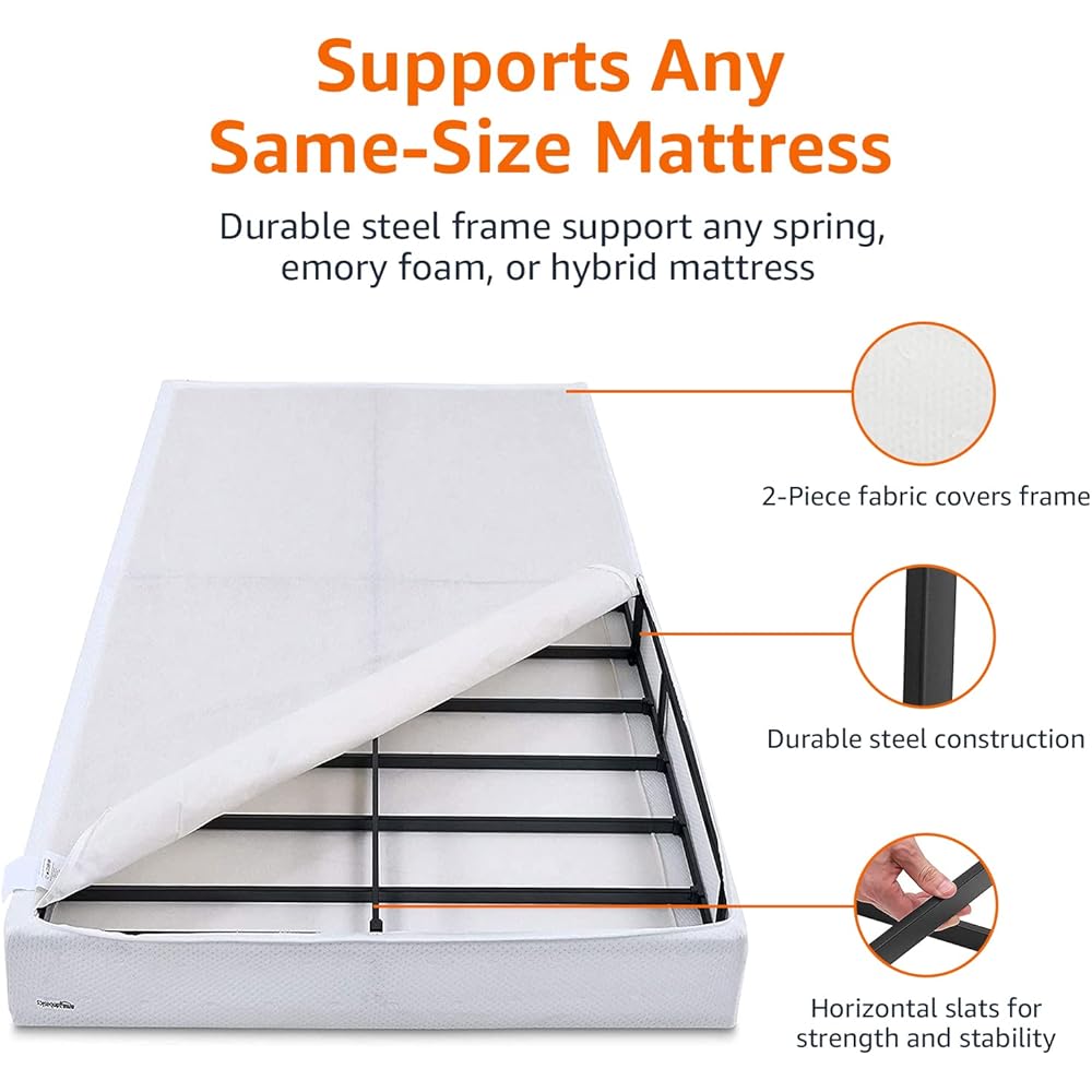 Amazon Basics Smart Box Spring Bed Base, 5-Inch Height Mattress Foundation, Tool-Free Easy Assembly, Queen, 79