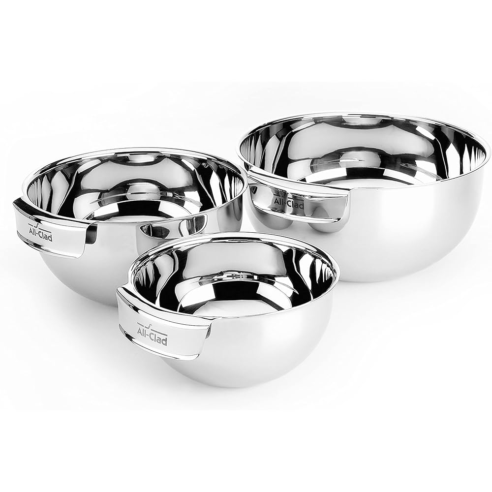All-Clad Kitchen Accessories Stainless Steel Mixing Bowls Set 1.5, 3, 5 Quart Metal Mixing Bowls Silver: Home & Kitchen