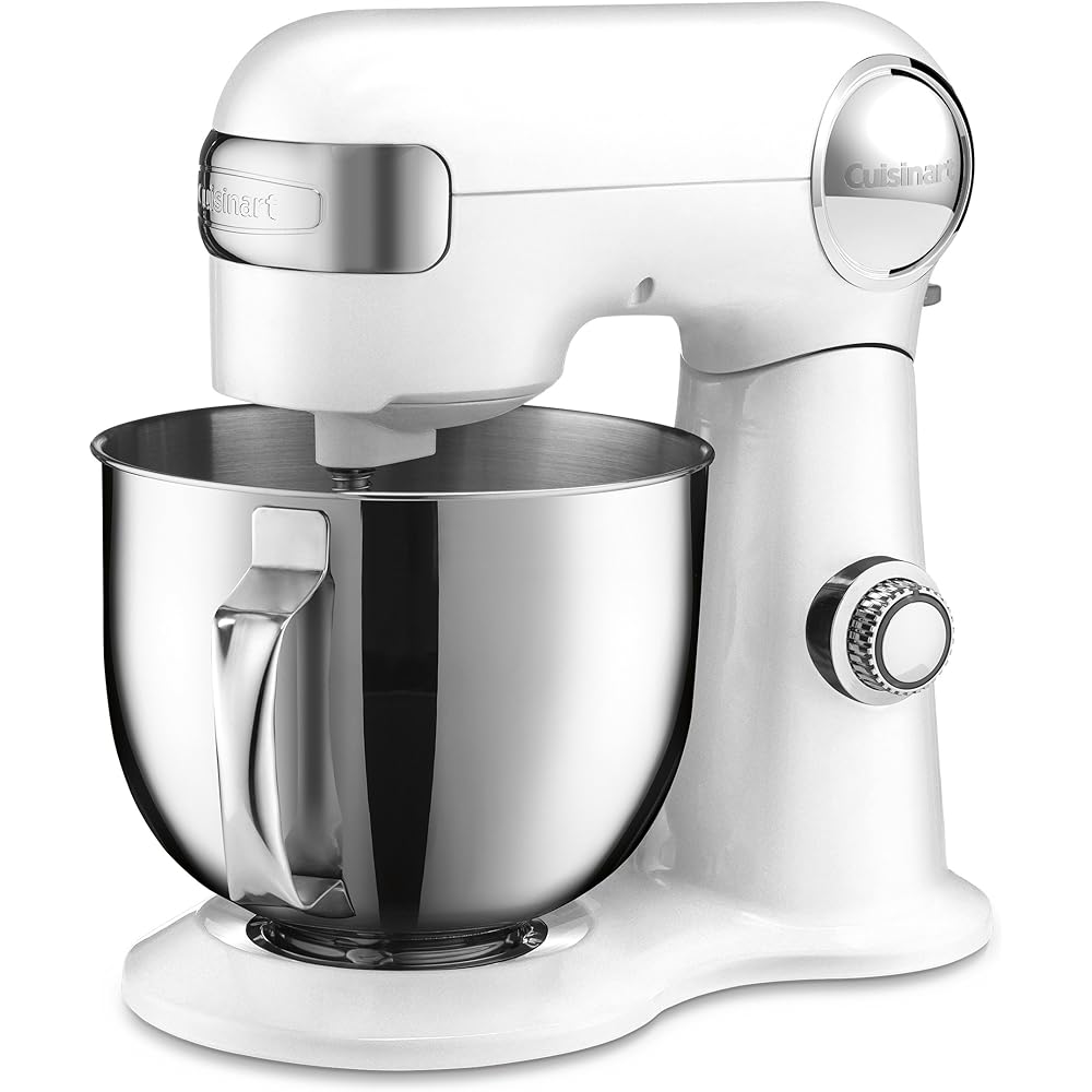Cuisinart Stand Mixer, 12 Speed, 5.5 Quart Stainless Steel Bowl, Chef’s Whisk, Mixing Paddle, Dough Hook, Splash Guard w/ Pour Spout, White Linen, SM-50, Manual: Home & Kitchen