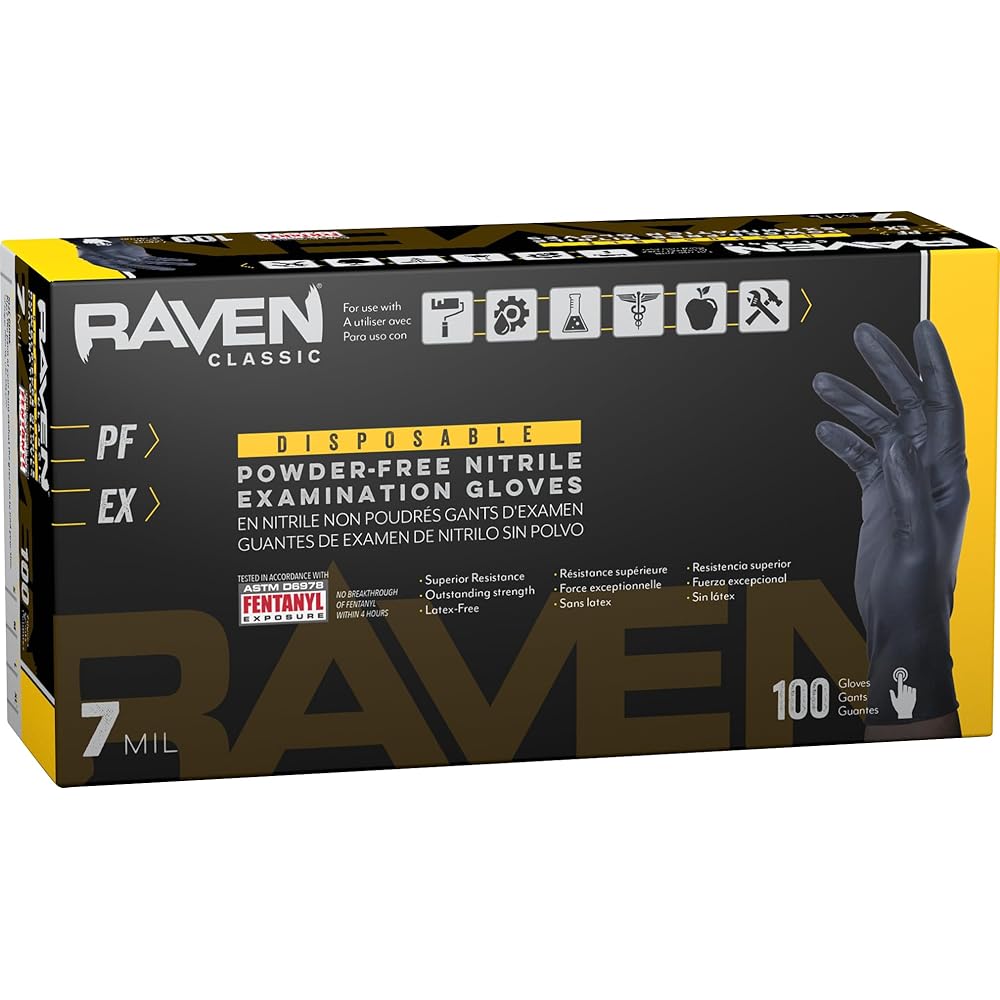 Raven Powder Free Nitrile Disposable Gloves - 10 Boxes / 100 Ea. | 1000 Gloves Total |7 Mil | Latex Free, Single Use |: Tools & Home Improvement