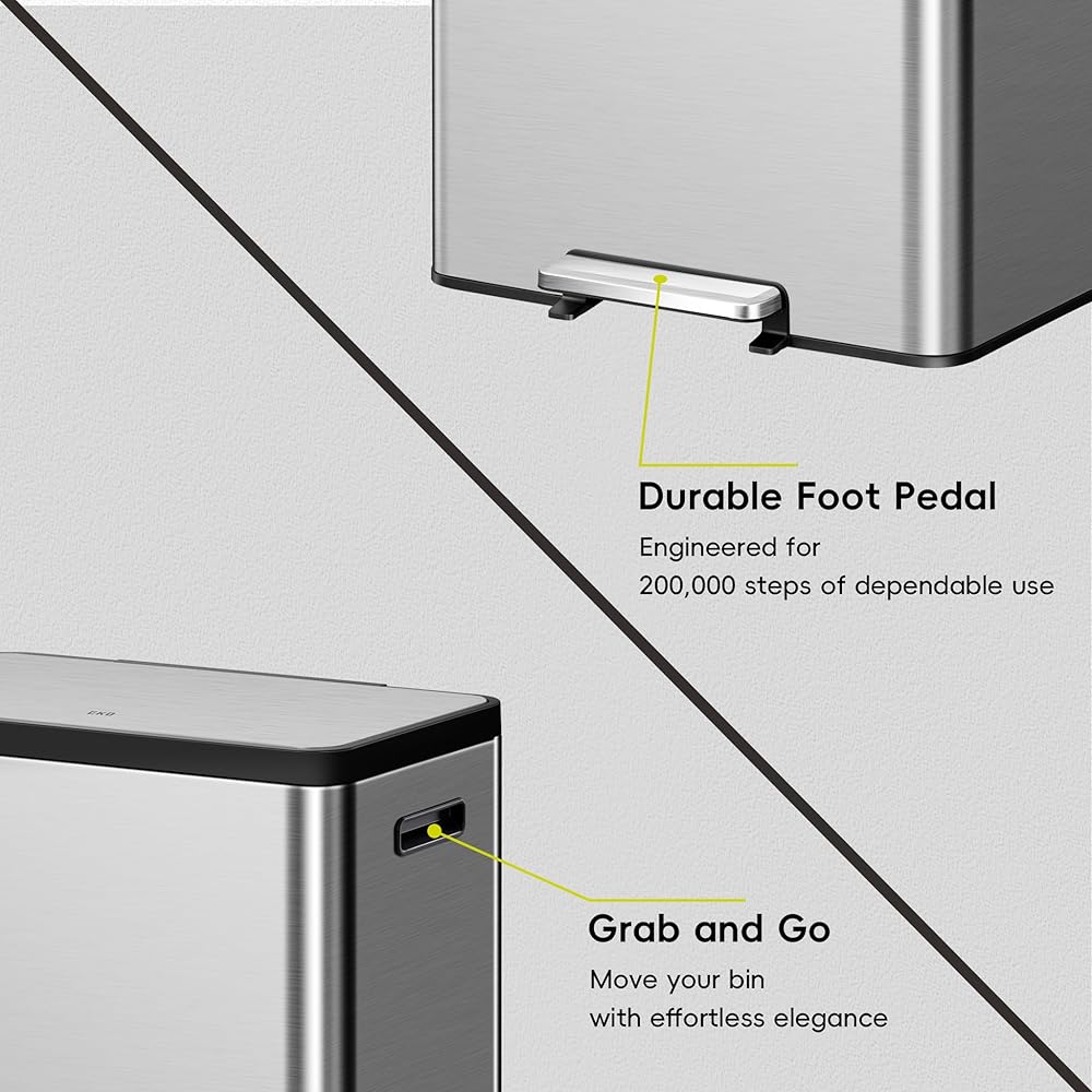 EKO EcoCasa II 36L+24L Dual Trash Can with Recycle Bin, Stainless Steel Garbage Can with Lid, Deodorizer Compartment, Odor-Proof and Fingerprint Resistant : Home & Kitchen