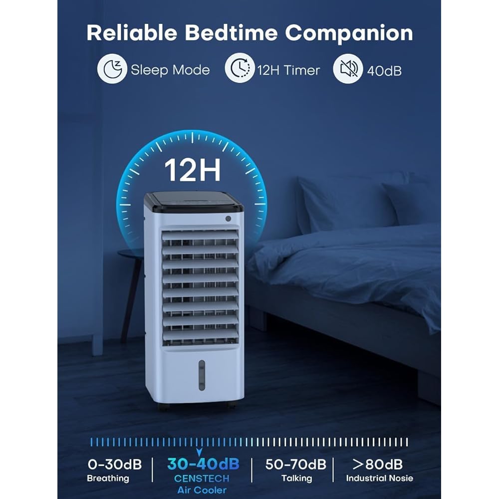 CENSTECH Windowless Air Conditioner with 5 Ice Packs, 3 Modes & 3 Speeds Swamp Cooler Air Conditioner, 12H Timer, 4L Tank for 24H Cooling, Remote, Dual Tank Portable Air Conditioners No Windows Needed : Home & Kitchen